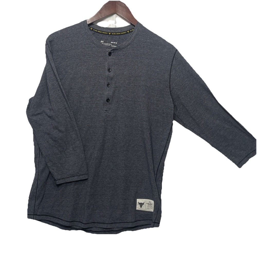 Under Armour Project Rock Henley Mens Medium Gray Blood Sweat Respect Shirt
